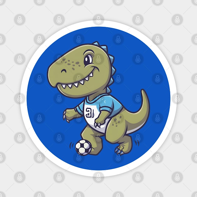 Focused dinosaur playing football Magnet by Spaceboyishere